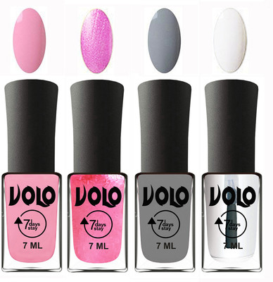 

Volo Ultra Lasting HD Shine Awesome Nail Polish Combo Light Pink, Metallic Pink, Light Grey, Top Coat(Pack of 4)