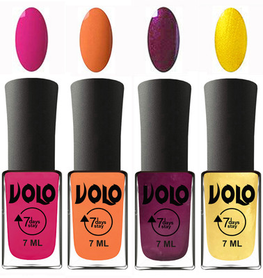 

Volo Ultra Lasting HD Shine Awesome Nail Polish Combo Magnta, Peach, Wine, Metallic Light Golden(Pack of 4)