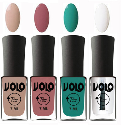 

Volo Ultra Lasting HD Shine Awesome Nail Polish Combo Light Nude, Chocolate Peach, Radium Green, Top Coat(Pack of 4)