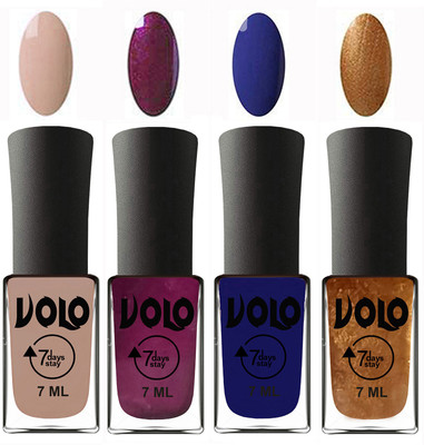 

Volo Ultra Lasting HD Shine Awesome Nail Polish Combo Light Nude, Wine, Navy Blue, Metallic Dark Golden(Pack of 4)