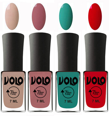 

Volo Ultra Lasting HD Shine Awesome Nail Polish Combo Light Nude, Chocolate Peach, Radium Green, Blood Red(Pack of 4)