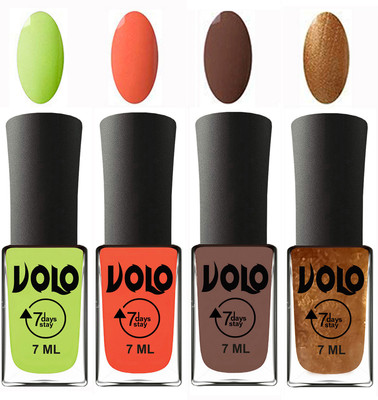 

Volo Ultra Lasting HD Shine Awesome Nail Polish Combo Parrot Green, Neon Orange, Brown, Metallic Dark Golden(Pack of 4)