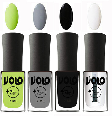 

Volo Ultra Lasting HD Shine Awesome Nail Polish Combo Parrot Green, Light Grey, Black, Top Coat(Pack of 4)