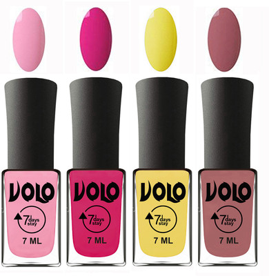 

Volo Ultra Lasting HD Shine Awesome Nail Polish Combo Light Pink, Magnta, Yellow, Chocolate Peach(Pack of 4)