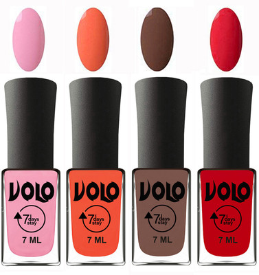 

Volo Ultra Lasting HD Shine Awesome Nail Polish Combo Light Pink, Neon Orange, Brown, Redish Orange(Pack of 4)