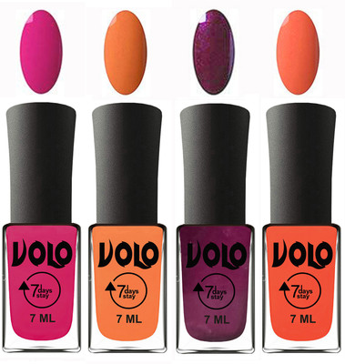 

Volo Ultra Lasting HD Shine Awesome Nail Polish Combo Magnta, Peach, Wine, Neon Orange(Pack of 4)