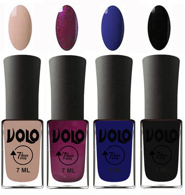 

Volo Ultra Lasting HD Shine Awesome Nail Polish Combo Light Nude, Wine, Navy Blue, Black(Pack of 4)