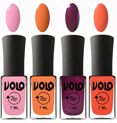 

Volo Ultra Lasting HD Shine Awesome Nail Polish Combo Light Pink, Peach, Wine, Neon Orange(Pack of 4)