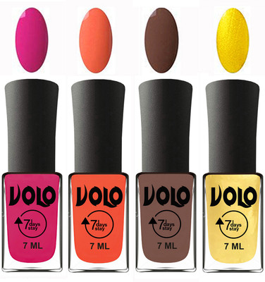

Volo Ultra Lasting HD Shine Awesome Nail Polish Combo Magnta, Neon Orange, Brown, Metallic Light Golden(Pack of 4)