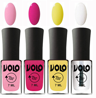 

Volo Ultra Lasting HD Shine Awesome Nail Polish Combo Light Pink, Magnta, Yellow, Top Coat(Pack of 4)