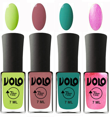 

Volo Ultra Lasting HD Shine Awesome Nail Polish Combo Parrot Green, Chocolate Peach, Radium Green, Metallic Pink(Pack of 4)