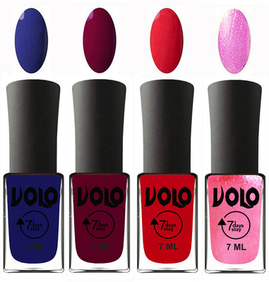 

Volo Ultra Lasting HD Shine Awesome Nail Polish Combo Navy Blue, Wine Maroon, Redish Orange, Metallic Pink(Pack of 4)