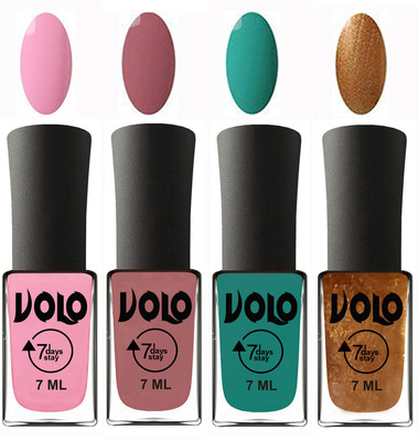 

Volo Ultra Lasting HD Shine Awesome Nail Polish Combo Light Pink, Chocolate Peach, Radium Green, Metallic Dark Golden(Pack of 4)
