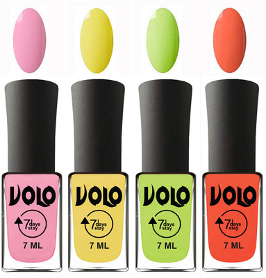 

Volo Ultra Lasting HD Shine Awesome Nail Polish Combo Light Pink, Yellow, Parrot Green, Neon Orange(Pack of 4)