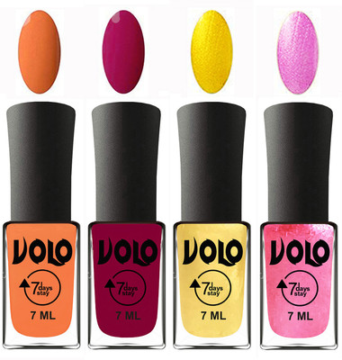 

Volo Ultra Lasting HD Shine Awesome Nail Polish Combo Peach, Magnta, Metallic Light Golden, Metallic Pink(Pack of 4)