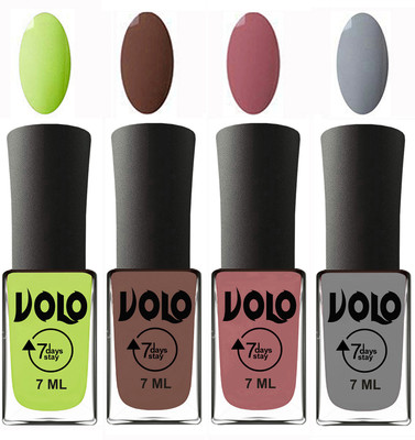 

Volo Ultra Lasting HD Shine Awesome Nail Polish Combo Parrot Green, Brown, Chocolate Peach, Light Grey(Pack of 4)