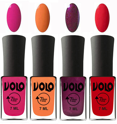 

Volo Ultra Lasting HD Shine Awesome Nail Polish Combo Magnta, Peach, Wine, Redish Orange(Pack of 4)