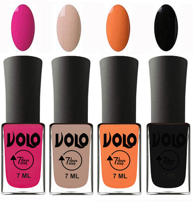 

Volo Ultra Lasting HD Shine Awesome Nail Polish Combo Magnta, Light Nude, Peach, Black(Pack of 4)