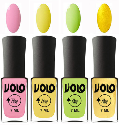 

Volo Ultra Lasting HD Shine Awesome Nail Polish Combo Light Pink, Yellow, Parrot Green, Metallic Light Golden(Pack of 4)