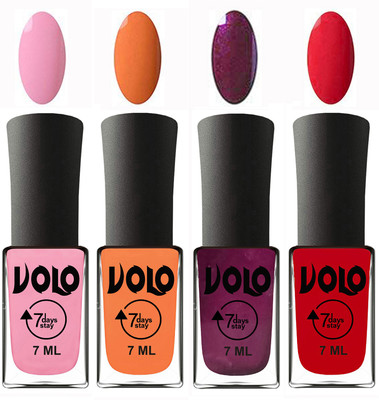 

Volo Ultra Lasting HD Shine Awesome Nail Polish Combo Light Pink, Peach, Wine, Redish Orange(Pack of 4)