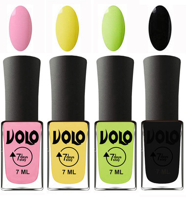 

Volo Ultra Lasting HD Shine Awesome Nail Polish Combo Light Pink, Yellow, Parrot Green, Black(Pack of 4)