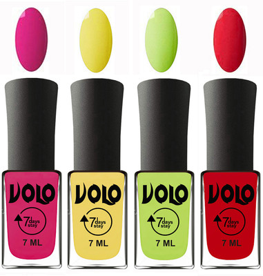 

Volo Ultra Lasting HD Shine Awesome Nail Polish Combo Magnta, Yellow, Parrot Green, Redish Orange(Pack of 4)