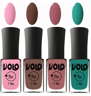 

Volo Ultra Lasting HD Shine Awesome Nail Polish Combo Light Pink, Brown, Chocolate Peach, Radium Green(Pack of 4)