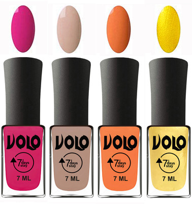 

Volo Ultra Lasting HD Shine Awesome Nail Polish Combo Magnta, Light Nude, Peach, Metallic Light Golden(Pack of 4)