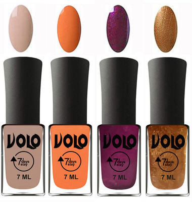 

Volo Ultra Lasting HD Shine Awesome Nail Polish Combo Light Nude, Peach, Wine, Metallic Dark Golden(Pack of 4)