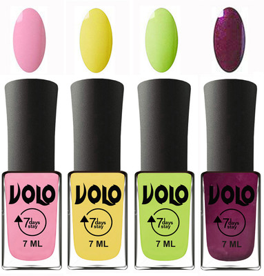 

Volo Ultra Lasting HD Shine Awesome Nail Polish Combo Light Pink, Yellow, Parrot Green, Wine(Pack of 4)