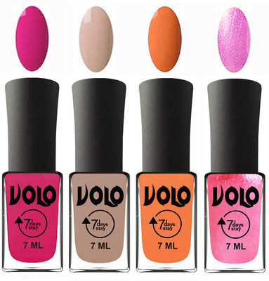 

Volo Ultra Lasting HD Shine Awesome Nail Polish Combo Magnta, Light Nude, Peach, Metallic Pink(Pack of 4)