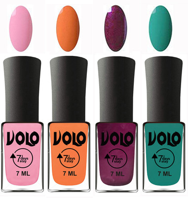 

Volo Ultra Lasting HD Shine Awesome Nail Polish Combo Light Pink, Peach, Wine, Radium Green(Pack of 4)