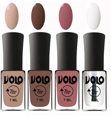 

Volo Ultra Lasting HD Shine Awesome Nail Polish Combo Light Nude, Brown, Chocolate Peach, Top Coat(Pack of 4)