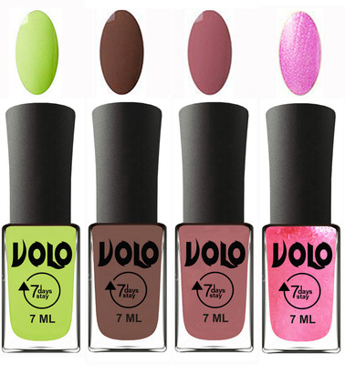

Volo Ultra Lasting HD Shine Awesome Nail Polish Combo Parrot Green, Brown, Chocolate Peach, Metallic Pink(Pack of 4)