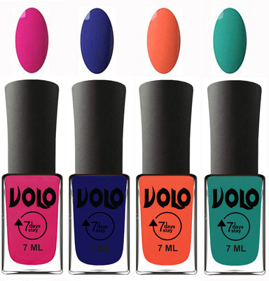 

Volo Ultra Lasting HD Shine Awesome Nail Polish Combo Magnta, Navy Blue, Neon Orange, Radium Green(Pack of 4)