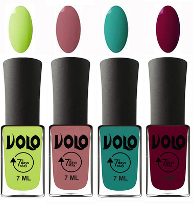 

Volo Ultra Lasting HD Shine Awesome Nail Polish Combo Parrot Green, Chocolate Peach, Radium Green, Wine Maroon(Pack of 4)