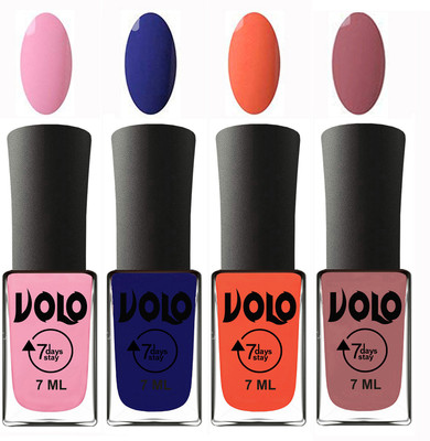 

Volo Ultra Lasting HD Shine Awesome Nail Polish Combo Light Pink, Navy Blue, Neon Orange, Chocolate Peach(Pack of 4)