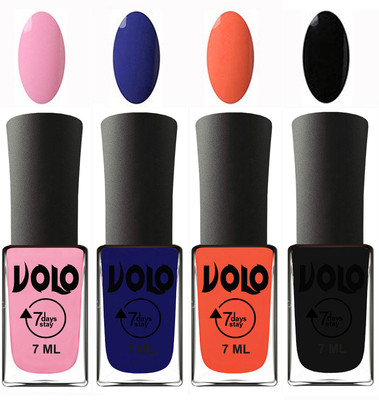 

Volo Ultra Lasting HD Shine Awesome Nail Polish Combo Light Pink, Navy Blue, Neon Orange, Black(Pack of 4)