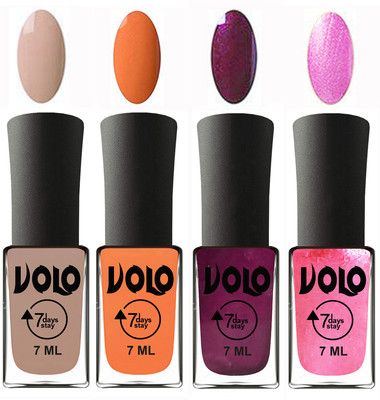 

Volo Ultra Lasting HD Shine Awesome Nail Polish Combo Light Nude, Peach, Wine, Metallic Pink(Pack of 4)