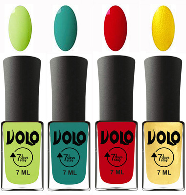 

Volo Ultra Lasting HD Shine Awesome Nail Polish Combo Parrot Green, Radium Green, Blood Red, Metallic Light Golden(Pack of 4)