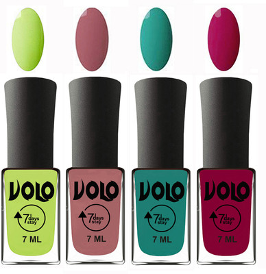

Volo Ultra Lasting HD Shine Awesome Nail Polish Combo Parrot Green, Chocolate Peach, Radium Green, Magnta(Pack of 4)