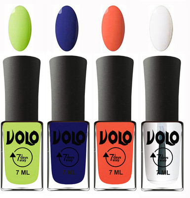 

Volo Ultra Lasting HD Shine Awesome Nail Polish Combo Parrot Green, Navy Blue, Neon Orange, Top Coat(Pack of 4)