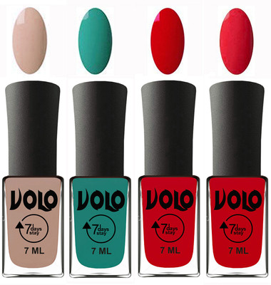 

Volo Ultra Lasting HD Shine Awesome Nail Polish Combo Light Nude, Radium Green, Blood Red, Redish Orange(Pack of 4)