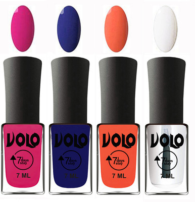 

Volo Ultra Lasting HD Shine Awesome Nail Polish Combo Magnta, Navy Blue, Neon Orange, Top Coat(Pack of 4)