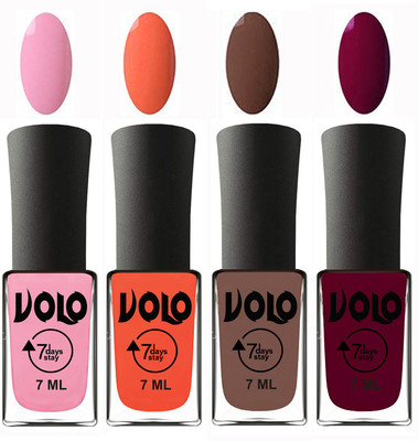 

Volo Ultra Lasting HD Shine Awesome Nail Polish Combo Light Pink, Neon Orange, Brown, Wine Maroon(Pack of 4)