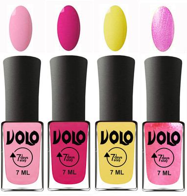 

Volo Ultra Lasting HD Shine Awesome Nail Polish Combo Light Pink, Magnta, Yellow, Metallic Pink(Pack of 4)