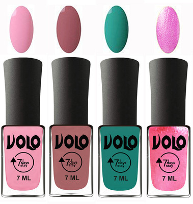 

Volo Ultra Lasting HD Shine Awesome Nail Polish Combo Light Pink, Chocolate Peach, Radium Green, Metallic Pink(Pack of 4)
