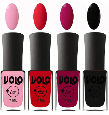 

Volo Ultra Lasting HD Shine Awesome Nail Polish Combo Light Pink, Redish Orange, Magnta, Black(Pack of 4)