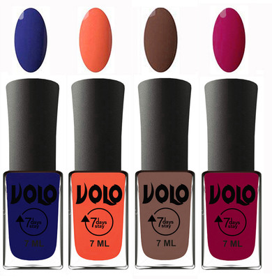 

Volo Ultra Lasting HD Shine Awesome Nail Polish Combo Magnta, Navy Blue, Neon Orange, Brown(Pack of 4)