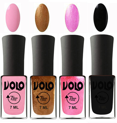 

Volo Ultra Lasting HD Shine Awesome Nail Polish Combo Light Pink, Metallic Dark Golden, Metallic Pink, Black(Pack of 4)